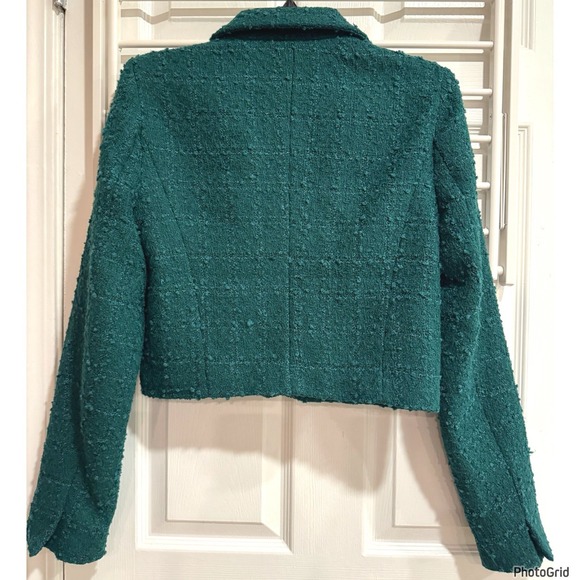 NWT Abercrombie & Fitch Cropped Tweed Blazer Jacket Green Preppy Chic Glam - Picture 5 of 9